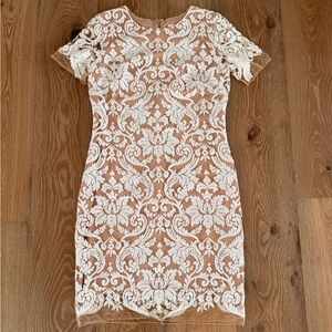 Dress the Population Nude Dress with White Lace Overlay